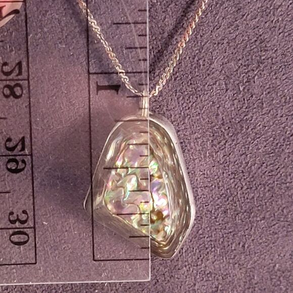 Vintage Artisan Abalone Freeform Sterling Pendant Necklace - Picture 5 of 7